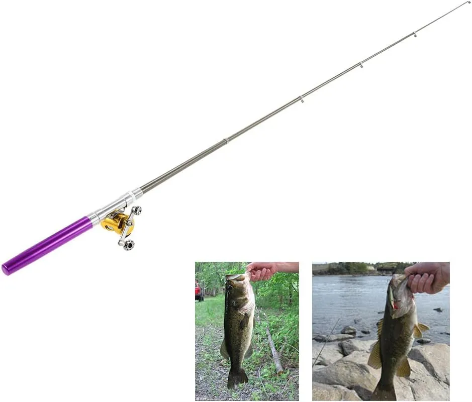 Fishing Rod Reel Combo Set Mini Telescopic Portable Pocket Pen Fishing Rod Pole and Reel Aluminum Alloy Fishing Line Soft Lures Baits Jig Hooks