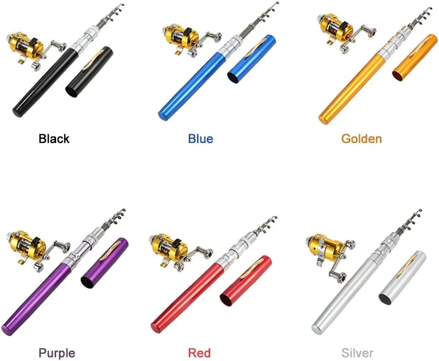 Fishing Rod Reel Combo Set Mini Telescopic Portable Pocket Pen Fishing Rod Pole and Reel Aluminum Alloy Fishing Line Soft Lures Baits Jig Hooks