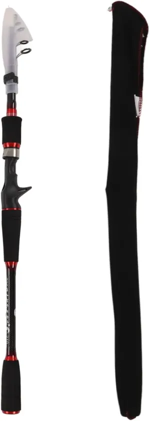 Fishing Rod, Telescopic Lightweight Carbon Fiber Casting Fishing Pole with Stainless Steel Swivel Guide for Bass Trout Fishing