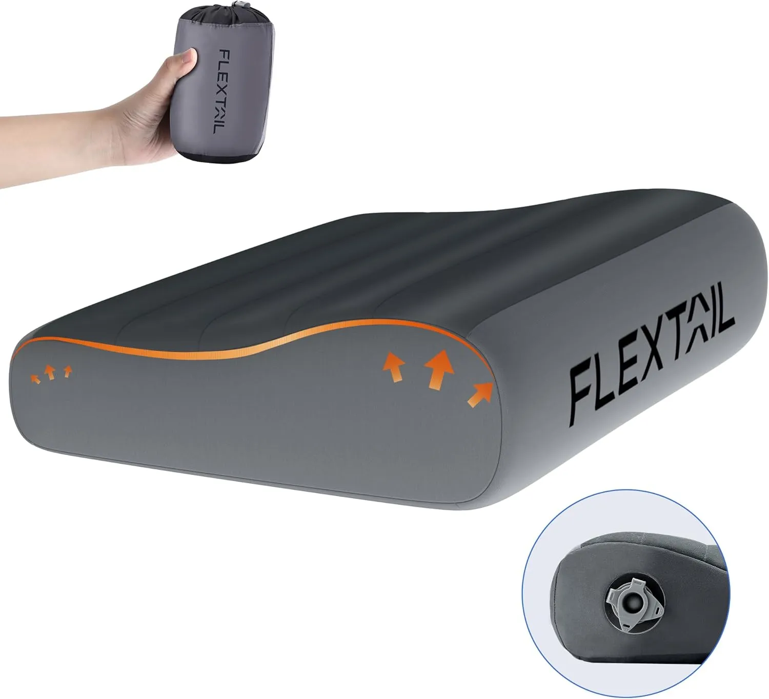 FLEXTAILGEAR Inflatable Camping Pillow, Ultralight Travel Pillows for Airplanes, Hiking, Road Trip, Office - Neck Pillow with Washable Cover & TPU Bladder - Perfect for Neck Lumbar Support
