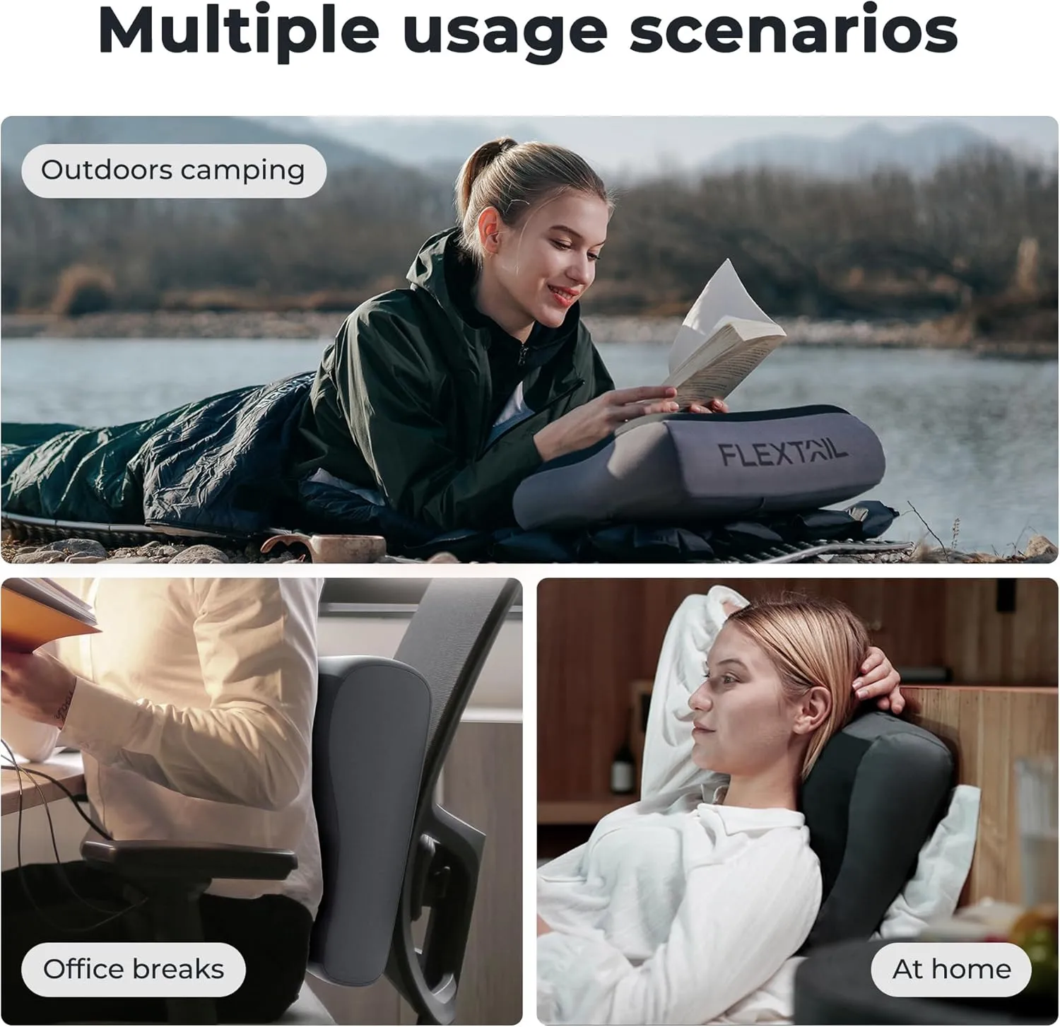 FLEXTAILGEAR Inflatable Camping Pillow, Ultralight Travel Pillows for Airplanes, Hiking, Road Trip, Office - Neck Pillow with Washable Cover & TPU Bladder - Perfect for Neck Lumbar Support