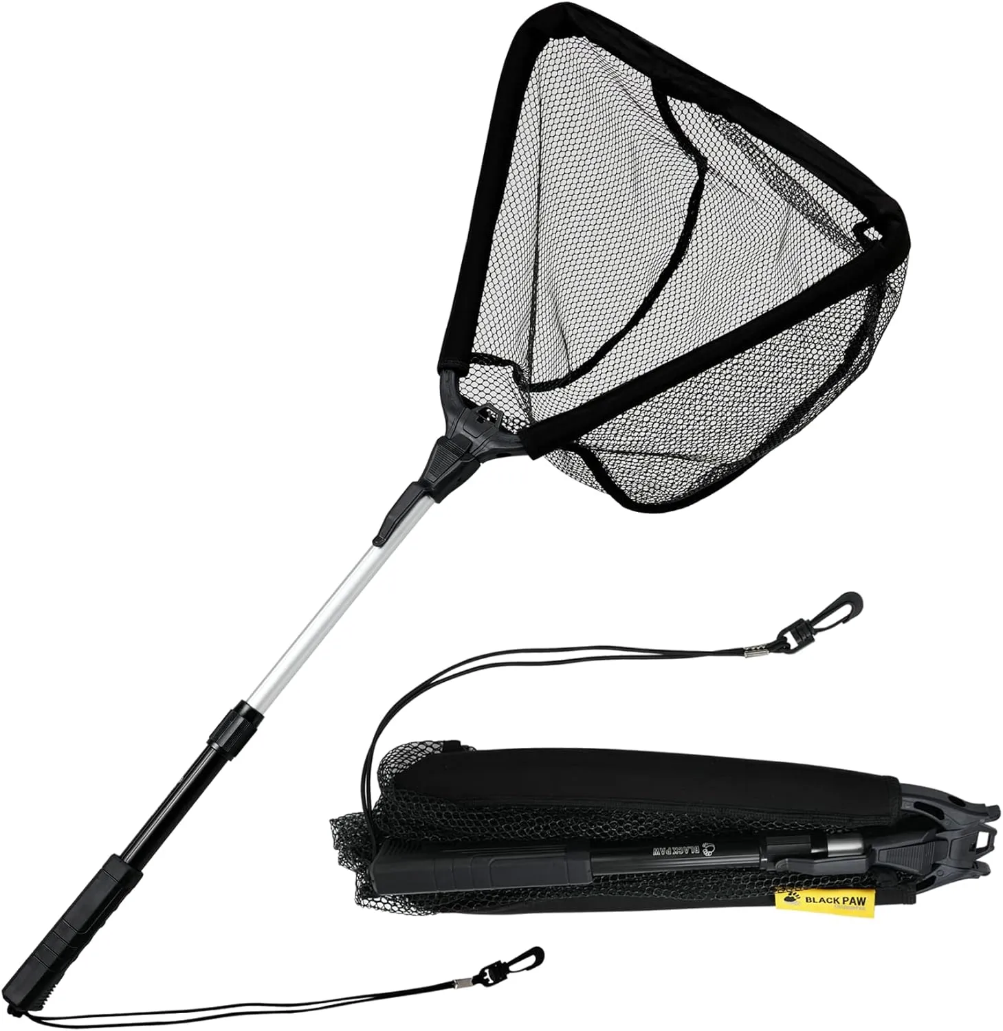 Floating Fishing Net, Fish Landing Net with 360 Degree Adjustable Mesh Head, Foldable Fishing Net Built in Length Scale, Fly Fishing net with Auxiliary Handle, Rubber Coated Net for Trout