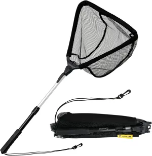 Floating Fishing Net, Fish Landing Net with 360 Degree Adjustable Mesh Head, Foldable Fishing Net Built in Length Scale, Fly Fishing net with Auxiliary Handle, Rubber Coated Net for Trout