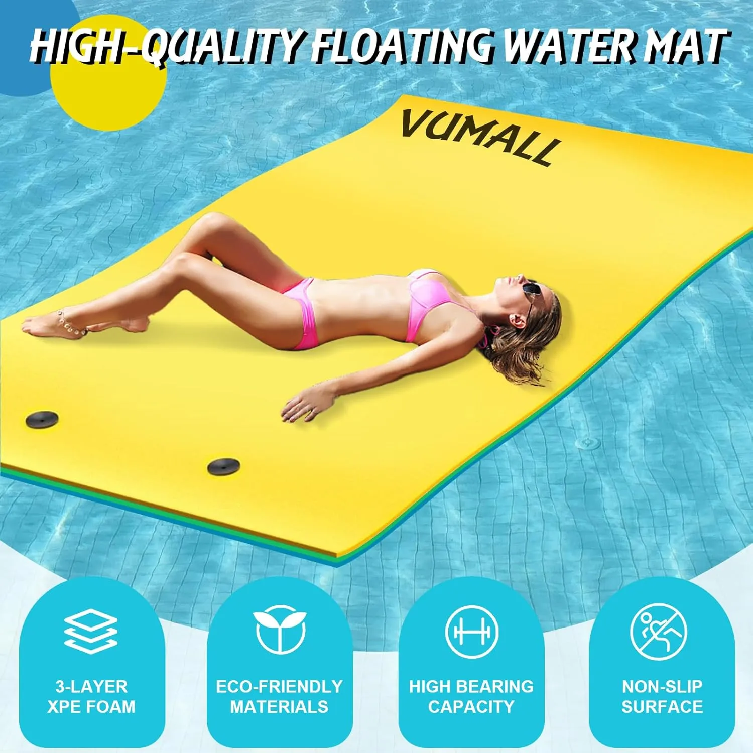 Floating Water Pad Mat, 3-Layer Tear-Resistant XPE Foam Water Floating Mat, Lily Pad for Water Recreation Pool, Lake, Beach, Ocean