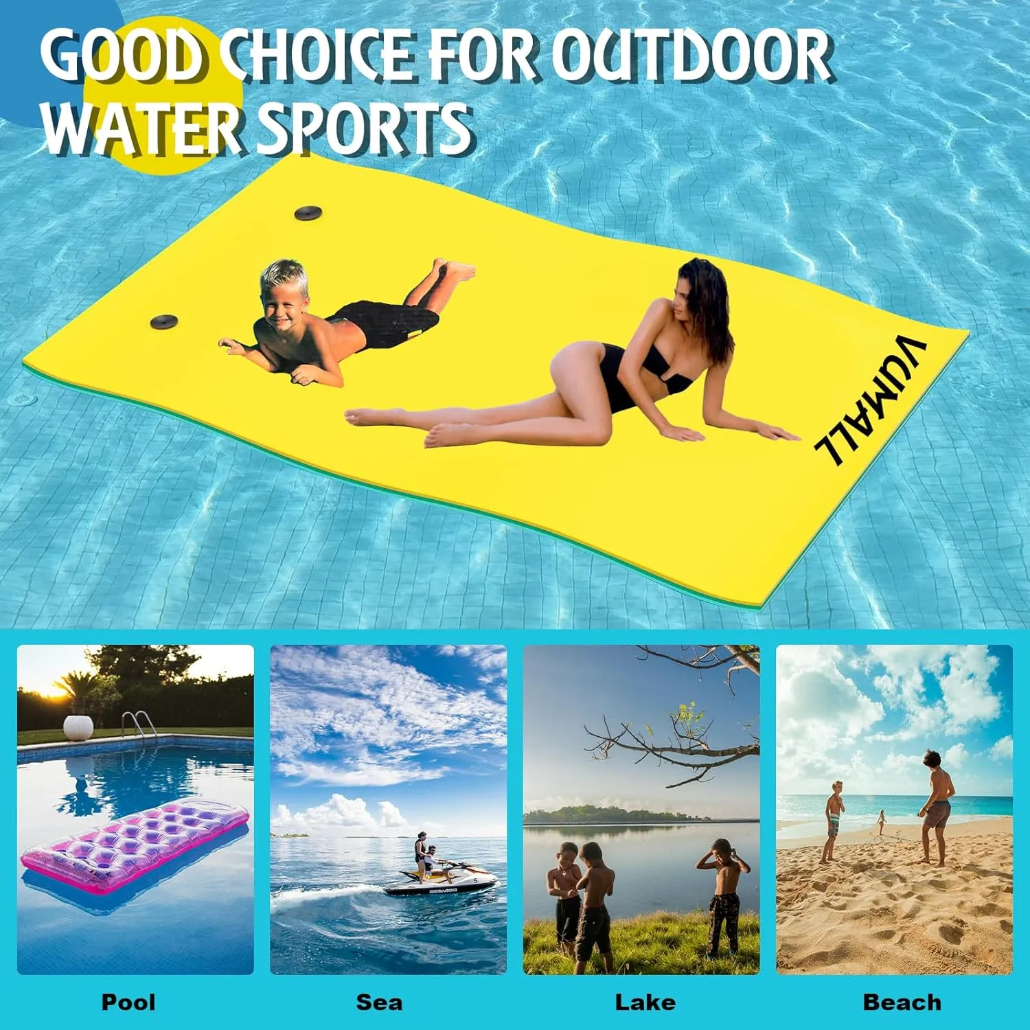 Floating Water Pad Mat, 3-Layer Tear-Resistant XPE Foam Water Floating Mat, Lily Pad for Water Recreation Pool, Lake, Beach, Ocean