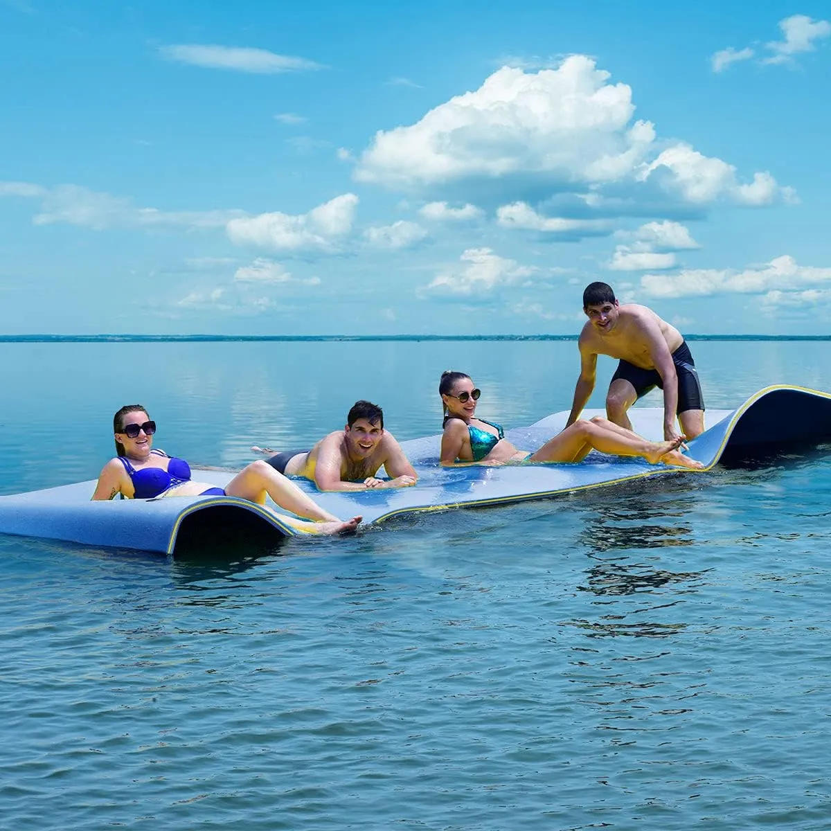 Floating Water pad, Tear-Resistant 3-Layer XPE Foam Floating Island, 12' x 6 Floating Mat with Storage Straps & Rolling Pillow Design for Lakes, Pools &Beach, Holds Up to 882lbs