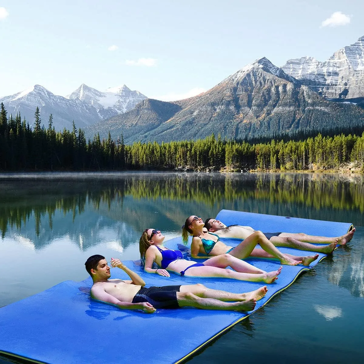 Floating Water pad, Tear-Resistant 3-Layer XPE Foam Floating Island, 12' x 6 Floating Mat with Storage Straps & Rolling Pillow Design for Lakes, Pools &Beach, Holds Up to 882lbs