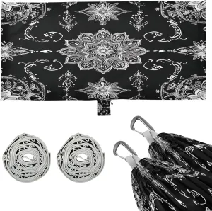 Floral and Mandala Black Camping Hammock Single Portable Hammocks 330 lbs Capacity with 2 Tree Straps and Attached Carry Bag,Perfect for Outdoor,Indoor,Beach,Camping,Travel
