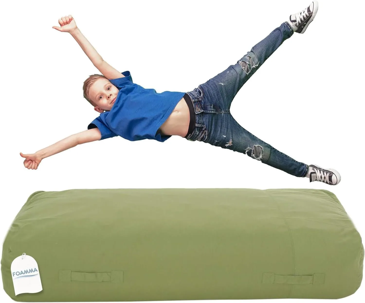 Foamma Crash Pad 15" x 44" x 72", Green - Sensory Crash Pad Mat with Foam Blocks for Kids and Adults to Jump, Play or Relax