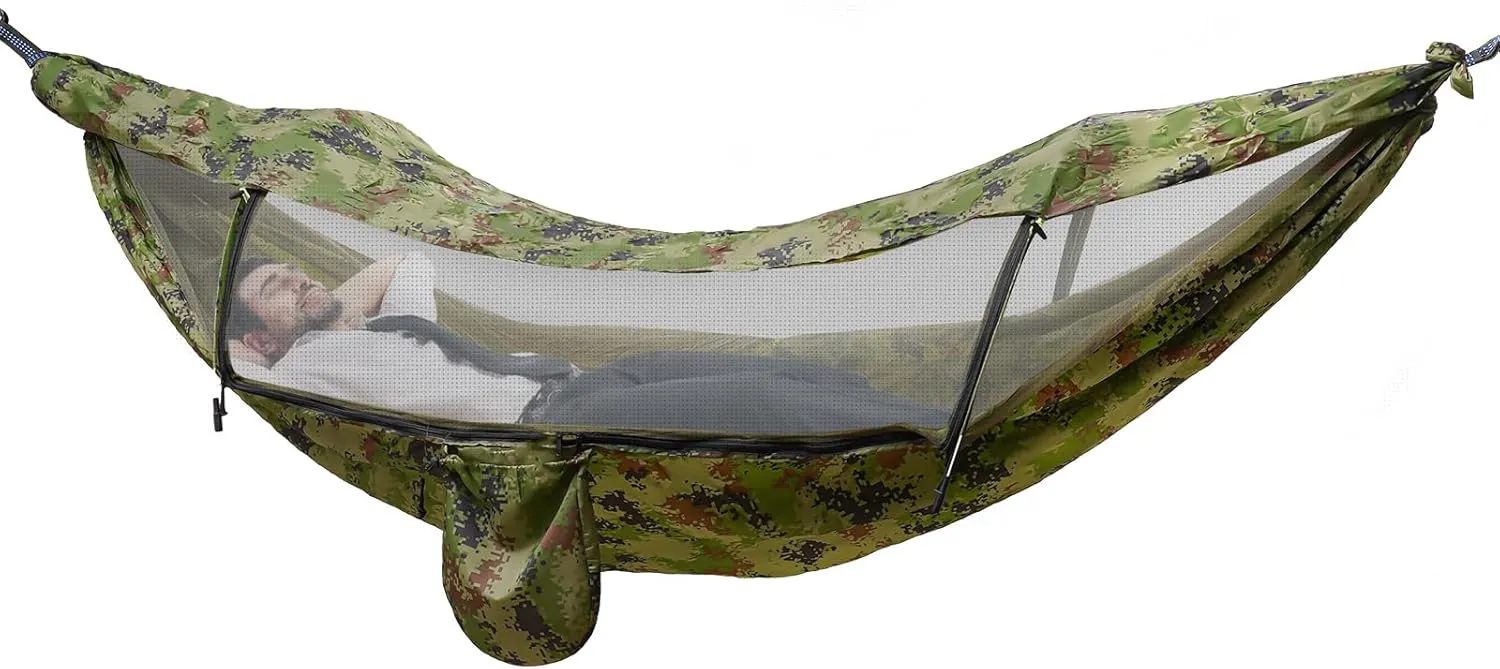 Foldable Camping Hammock, Portable Double & Single Hammock with Mosquito Net and 2 Tree Straps, Anti-Mosquito and Anti-Sun Camping Hammock for Outside Hiking Camping Beach Backpack Travel