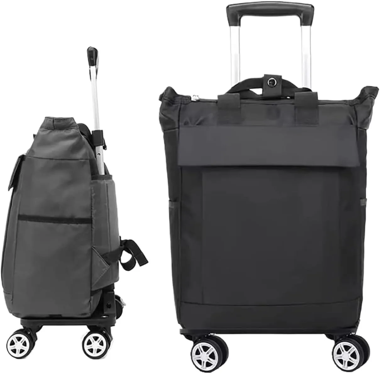 Folding Shopping Cart, 4 Wheels Shopping Trolley Foldable Aluminum Alloy Portable 2-in-1 Detachable Shopping Cart Bag for Supermarket Travel Grocery Utility Carts(Black)