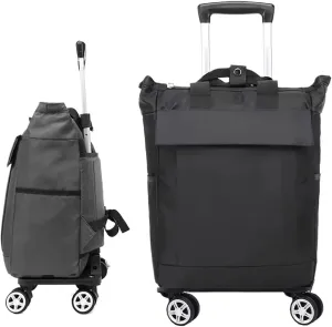 Folding Shopping Cart, 4 Wheels Shopping Trolley Foldable Aluminum Alloy Portable 2-in-1 Detachable Shopping Cart Bag for Supermarket Travel Grocery Utility Carts(Black)