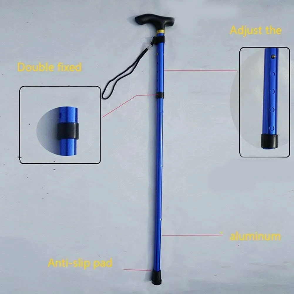 Folding Walking Stick Mountain Trekking Pole Foldable Telescopic Ultralight T-Handle Climbing Equipment Outdoor Portable Backpack Travel Hiking Hiking Male Female Senior Crutch Stick Extendable W