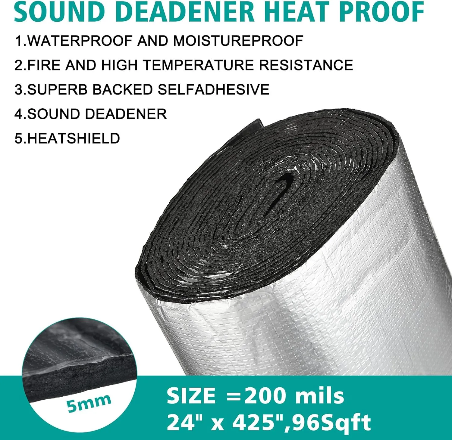 Frienda 200 Mils 70 Sqft Car Heat Sound Insulation Mat with 2 Rubber Roller Automotive Noise Deadening Mat Auto Heat Shield Sound Deadening Self Adhesive for Car Hood Ceiling Door 24 x 425 Inch