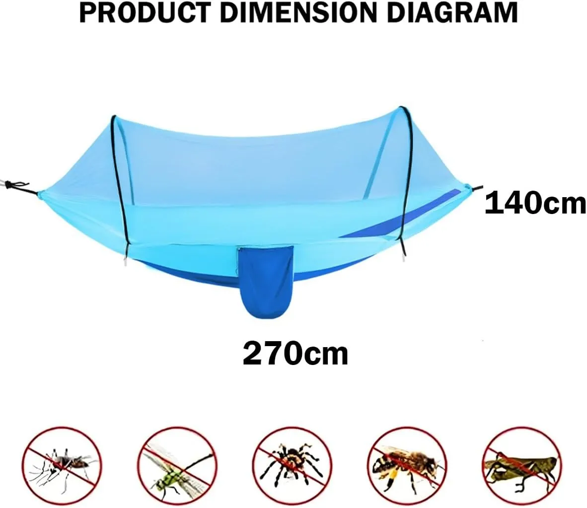 Full Coverage Zippered Portable Anti-Rollover Mosquito net Hammock with Strong Load-Bearing Capacity, Perfect for Backpacking and Hiking(Blue,260 * 140cm)
