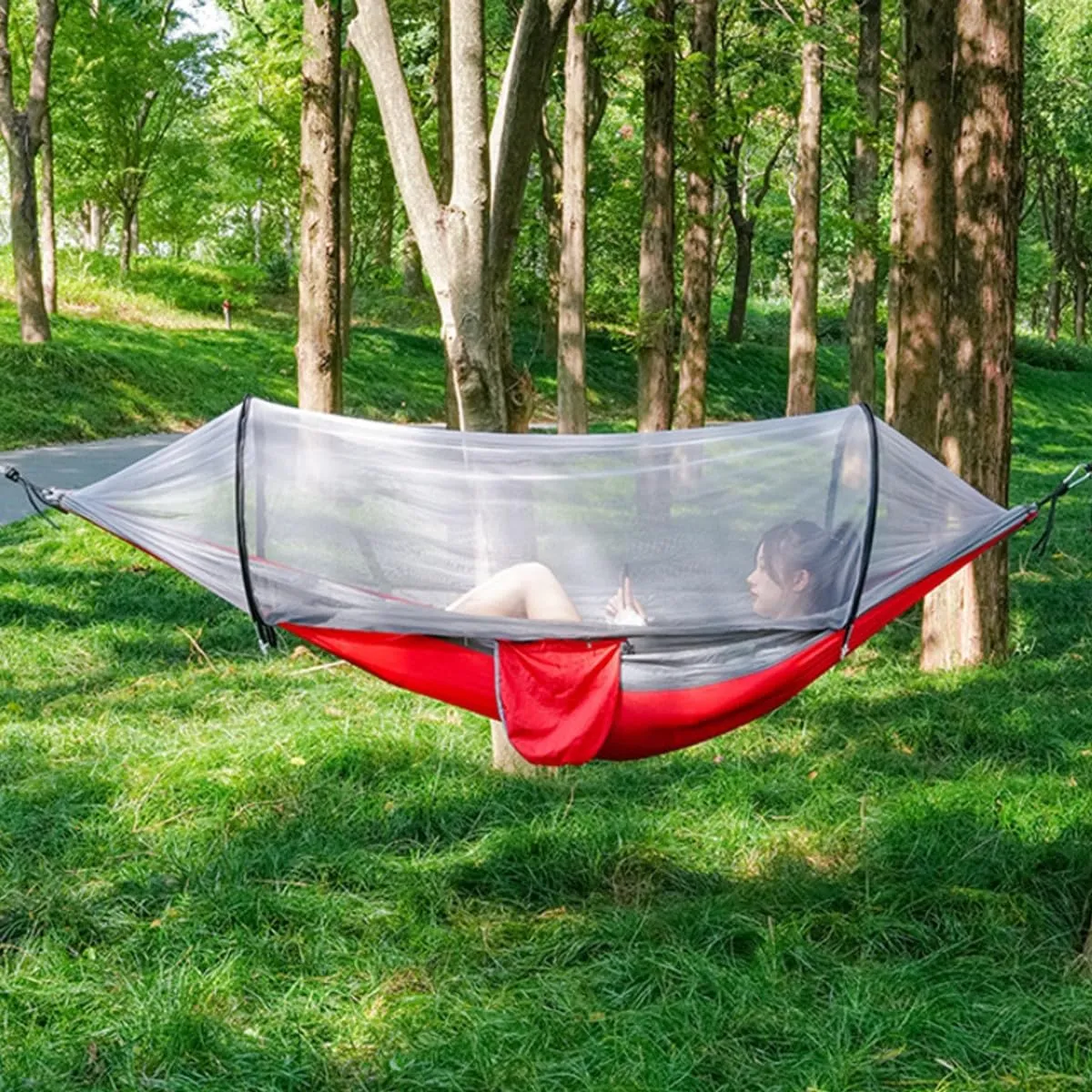 Full Coverage Zippered Portable Anti-Rollover Mosquito net Hammock with Strong Load-Bearing Capacity, Perfect for Backpacking and Hiking(Blue,260 * 140cm)