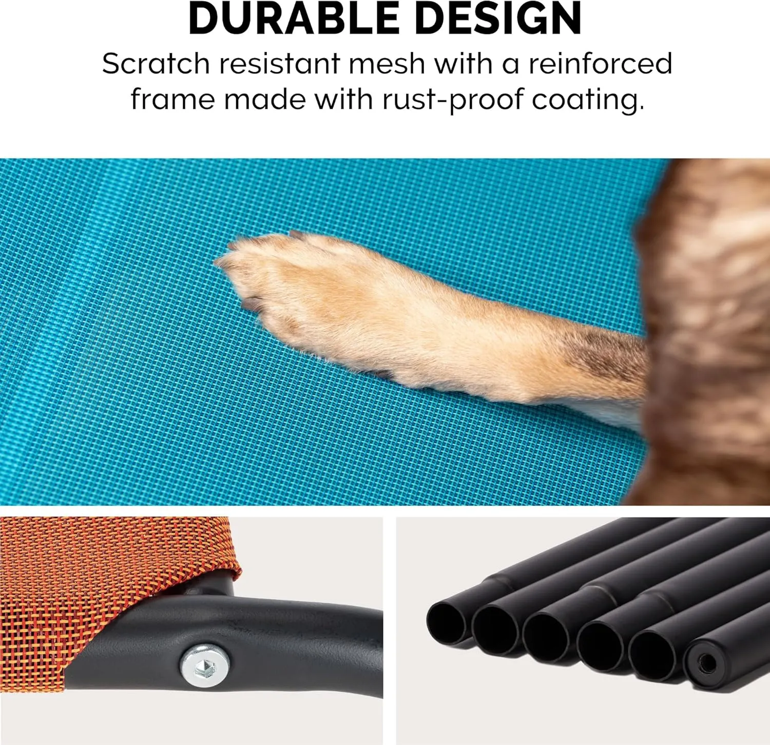 FurHaven Elevated Pet Cots - Cooling & Breathable Nylon Mesh Hammock for Dogs/Easy-to-Assemble / / Durable and Reinforced/Perfect for Rest & Relaxation Outdoors - Capri Blue, Medium