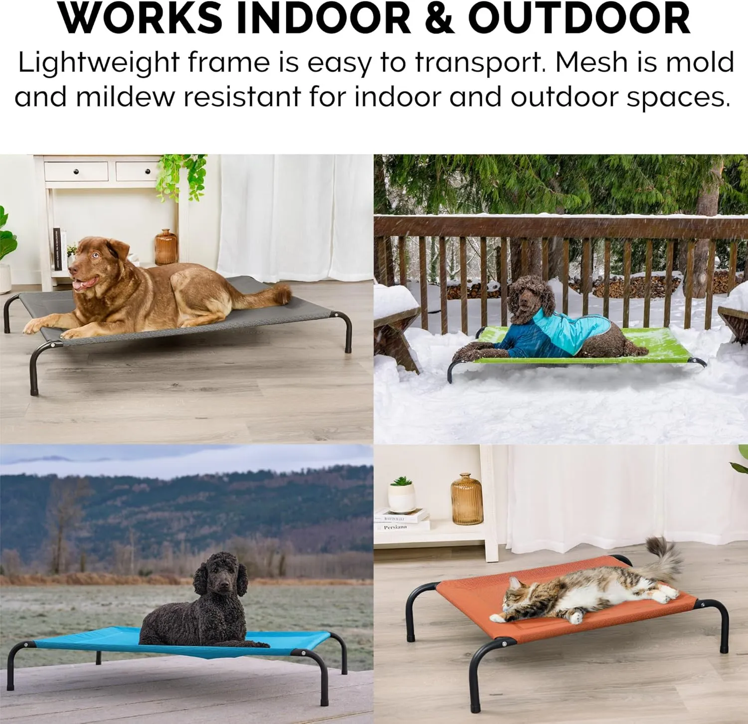 FurHaven Elevated Pet Cots - Cooling & Breathable Nylon Mesh Hammock for Dogs/Easy-to-Assemble / / Durable and Reinforced/Perfect for Rest & Relaxation Outdoors - Capri Blue, Medium