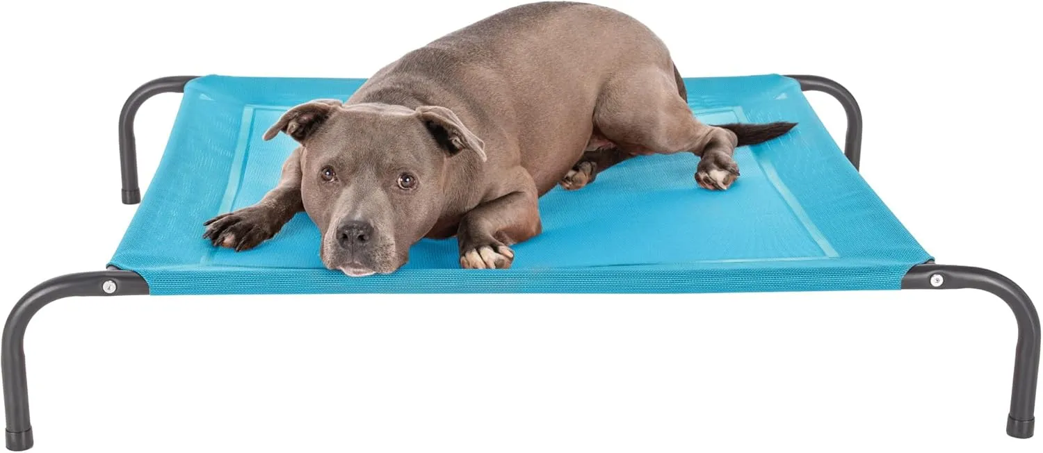 FurHaven Elevated Pet Cots - Cooling & Breathable Nylon Mesh Hammock for Dogs/Easy-to-Assemble / / Durable and Reinforced/Perfect for Rest & Relaxation Outdoors - Capri Blue, Medium