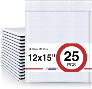 Fuxury Bubble Mailers 12x15" White Padded Envelopes 25 Pack large bubble mailer Strong Adhesion Padded Mailer,Self-Seal Bubble Envelope for Mailing Small Business,Magazine, Clothing.