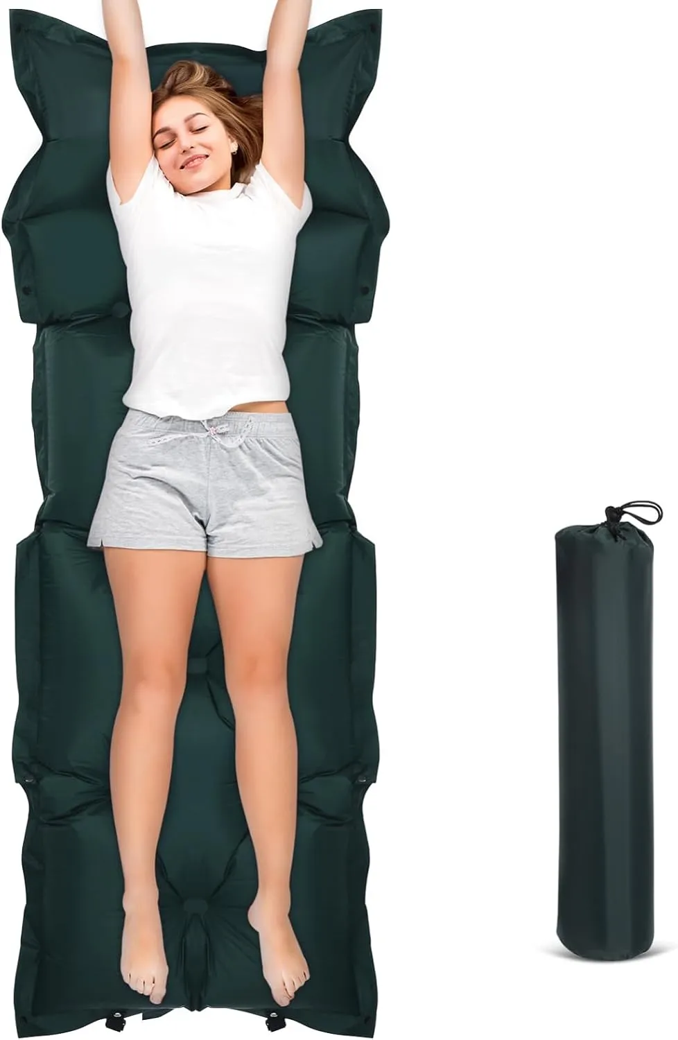 GANAZONO Camping Air Bed 185x60x2.5cm Self Inflating Sleeping Pad Green Comfortable Portable Mattress Pillow