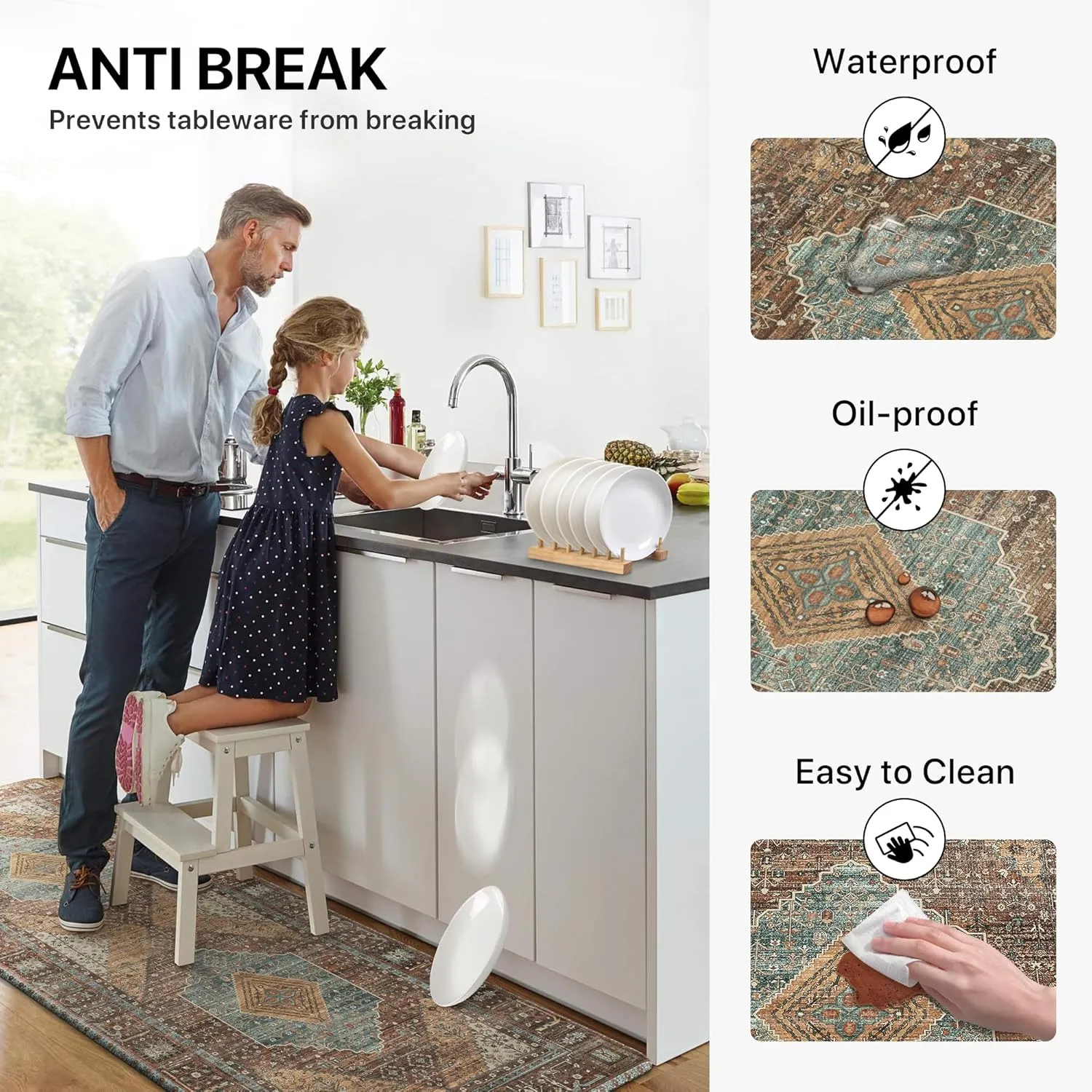 GENIMO Kitchen Rugs, 2Pcs Kitchen Mats, Cushioned Anti Fatigue Kitchen Mats for Floor, Non-Slip Waterproof Standing Kitchen Rug for Sink, Office, Laundry, Home, 17.3"×30" 17.3"×47", Brick