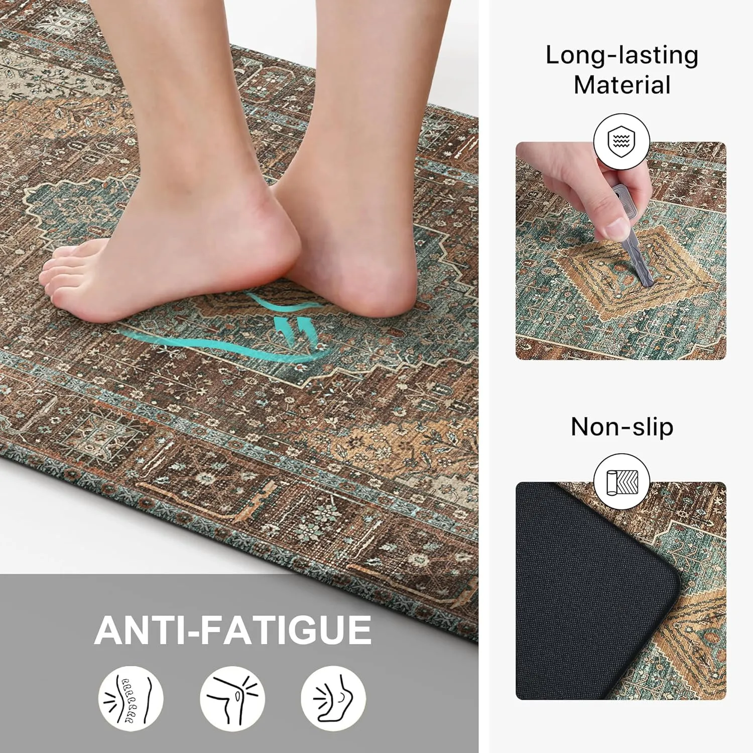 GENIMO Kitchen Rugs, 2Pcs Kitchen Mats, Cushioned Anti Fatigue Kitchen Mats for Floor, Non-Slip Waterproof Standing Kitchen Rug for Sink, Office, Laundry, Home, 17.3"×30" 17.3"×47", Brick