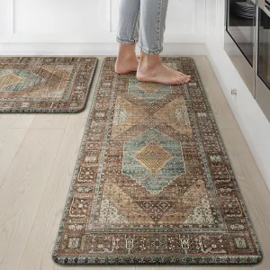 GENIMO Kitchen Rugs, 2Pcs Kitchen Mats, Cushioned Anti Fatigue Kitchen Mats for Floor, Non-Slip Waterproof Standing Kitchen Rug for Sink, Office, Laundry, Home, 17.3"×30" 17.3"×47", Brick