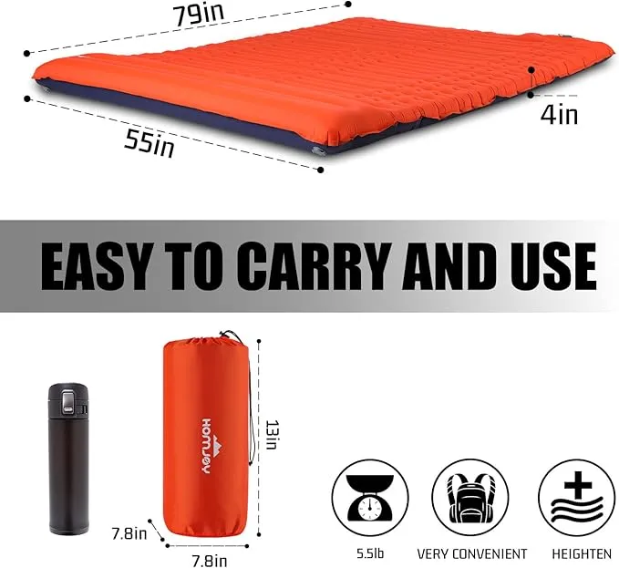 GGOV Camping Sleeping Pad, Extra Thickness 4 Inch Inflatable Sleeping Mat Lightweight Waterproof Camping with Built-in Pump Air Mattress for Backpacking, Hiking, Tent, Traveling