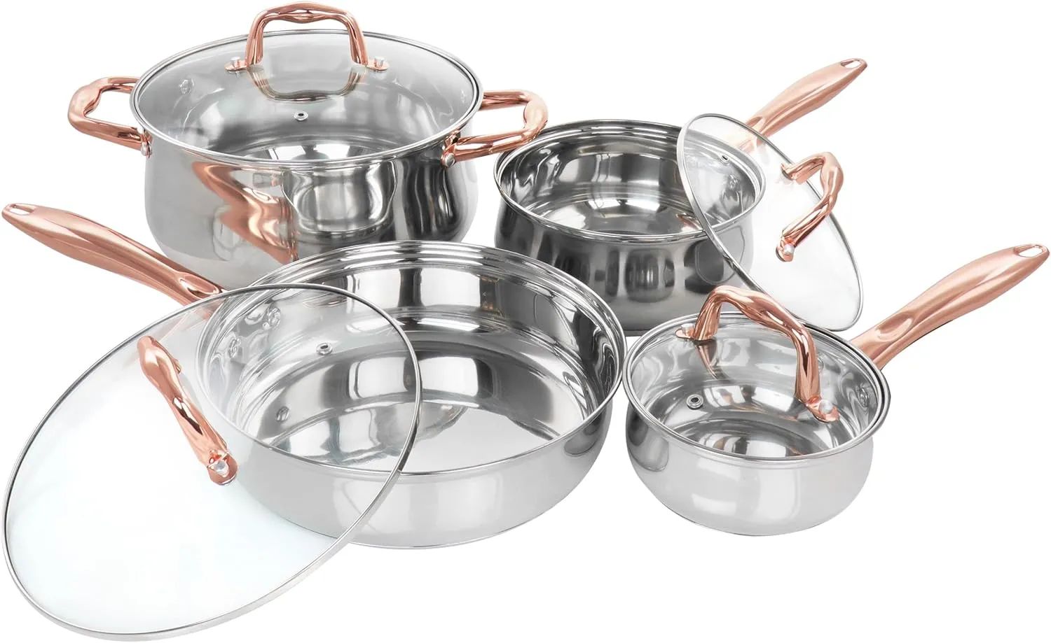 Gibson Home Bransonville 8 Piece Stainless Steel Cookware Set in Chrome and Bronze