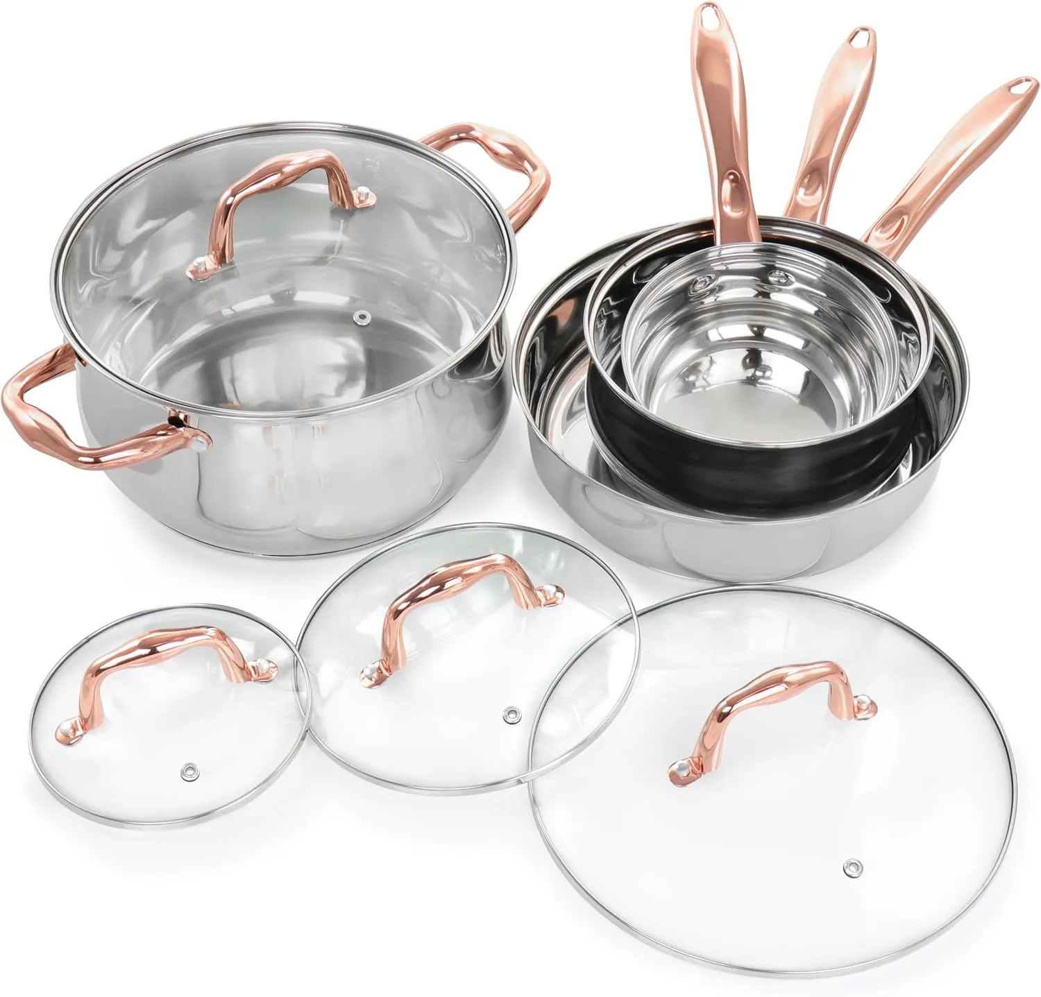 Gibson Home Bransonville 8 Piece Stainless Steel Cookware Set in Chrome and Bronze