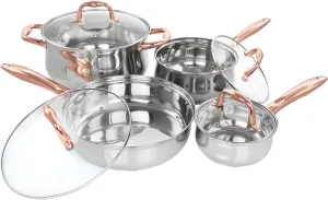 Gibson Home Bransonville 8 Piece Stainless Steel Cookware Set in Chrome and Bronze