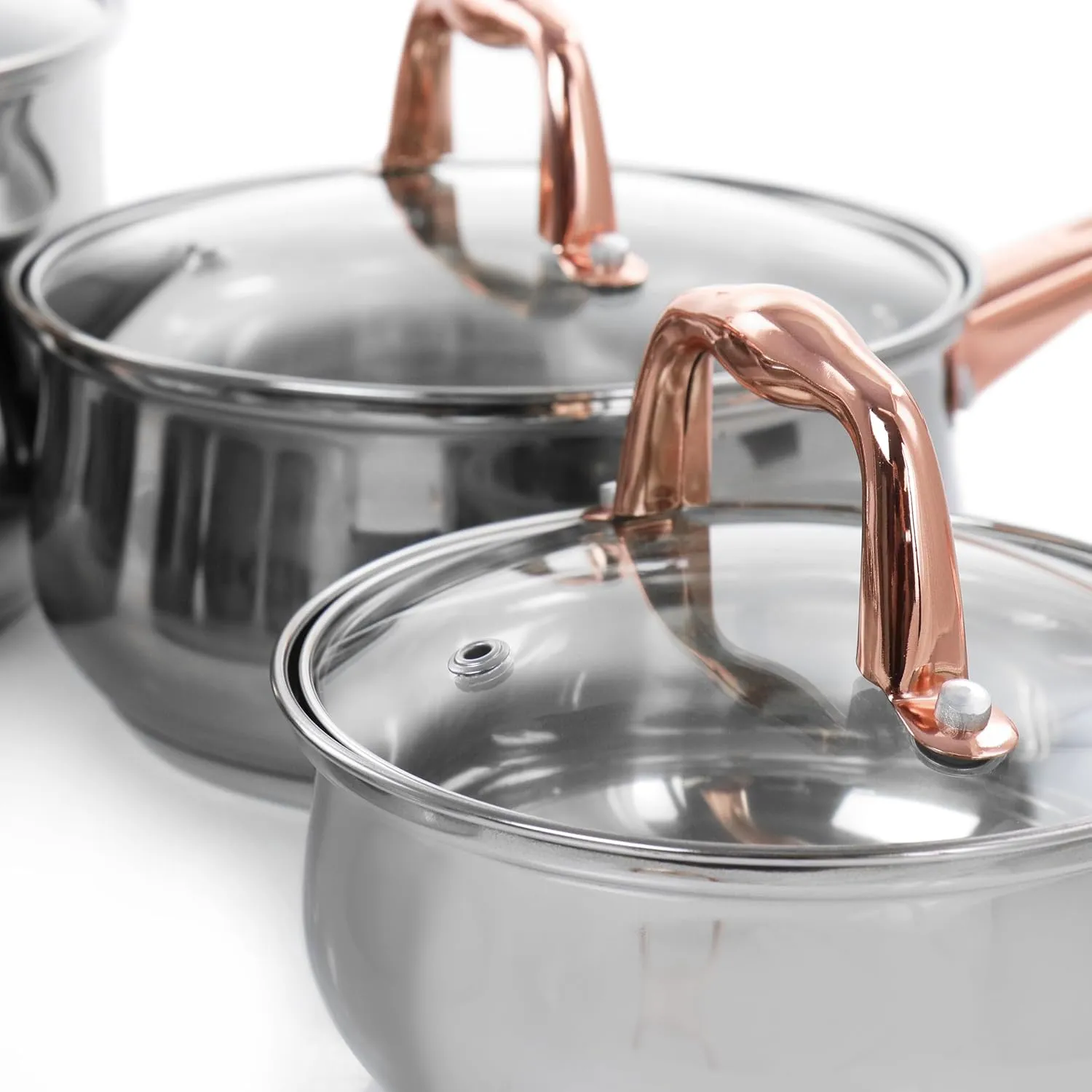 Gibson Home Bransonville 8 Piece Stainless Steel Cookware Set in Chrome and Bronze