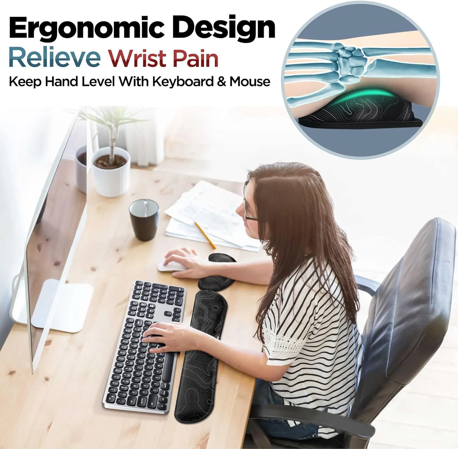 Gimars Upgrade Enlarge Silky Gel Memory Foam Wrist Rest for Computer Keyboard, Mouse, 3 PCS, Ergonomic Keyboard Wrist Rest for Typing Pain Relief, Mousepad Rests, Wrist Support, Office, Map Pattern