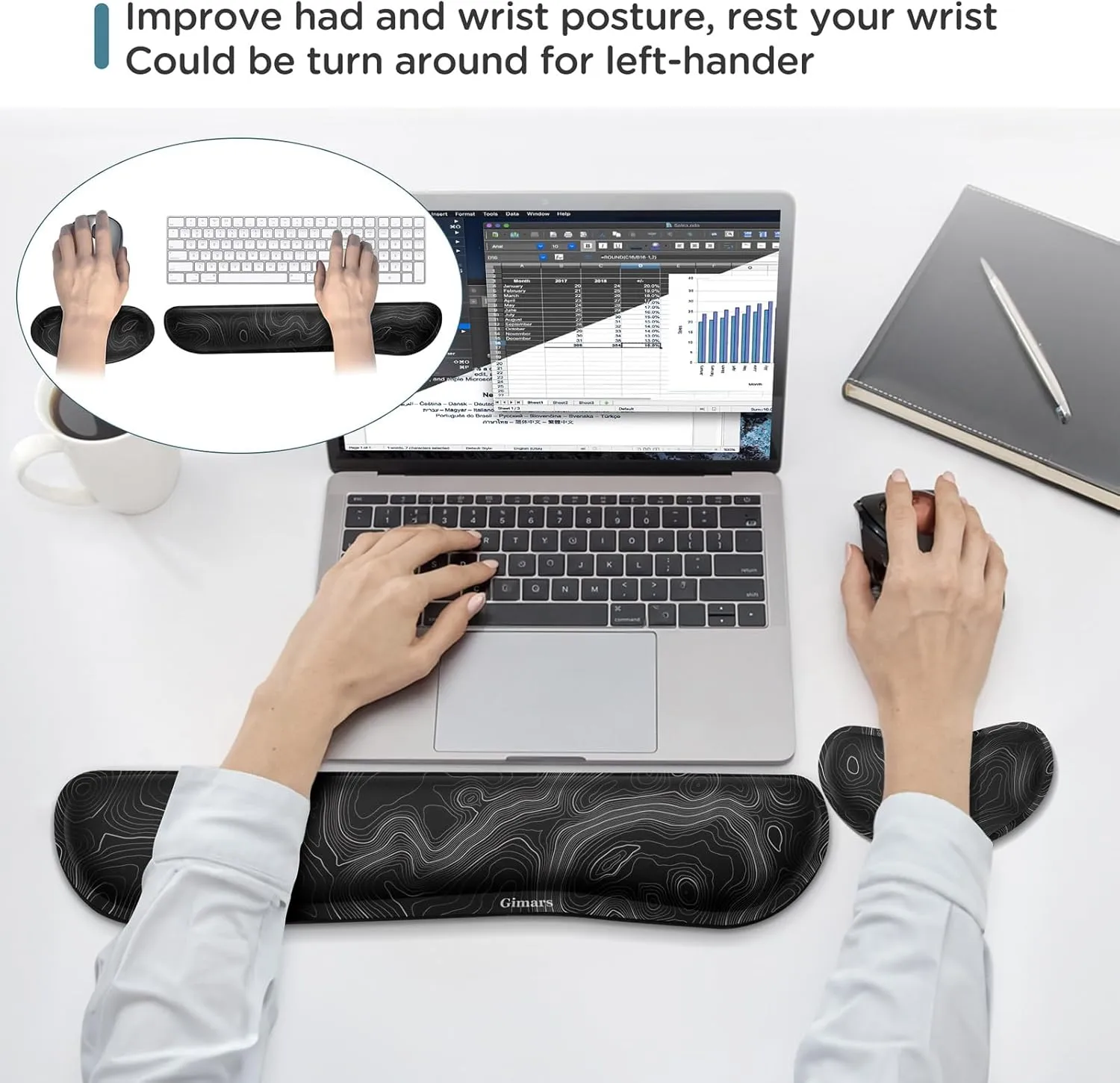 Gimars Upgrade Enlarge Silky Gel Memory Foam Wrist Rest for Computer Keyboard, Mouse, 3 PCS, Ergonomic Keyboard Wrist Rest for Typing Pain Relief, Mousepad Rests, Wrist Support, Office, Map Pattern