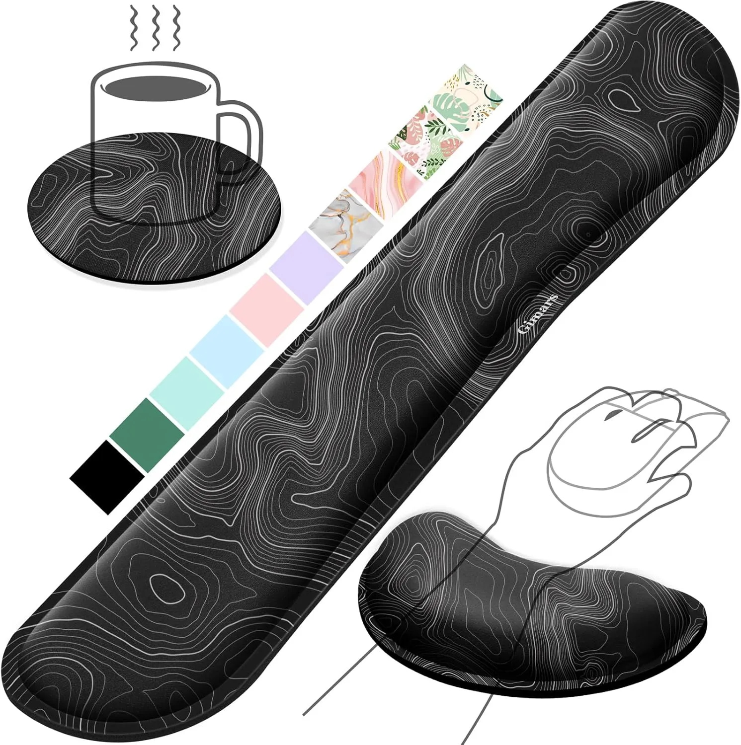 Gimars Upgrade Enlarge Silky Gel Memory Foam Wrist Rest for Computer Keyboard, Mouse, 3 PCS, Ergonomic Keyboard Wrist Rest for Typing Pain Relief, Mousepad Rests, Wrist Support, Office, Map Pattern
