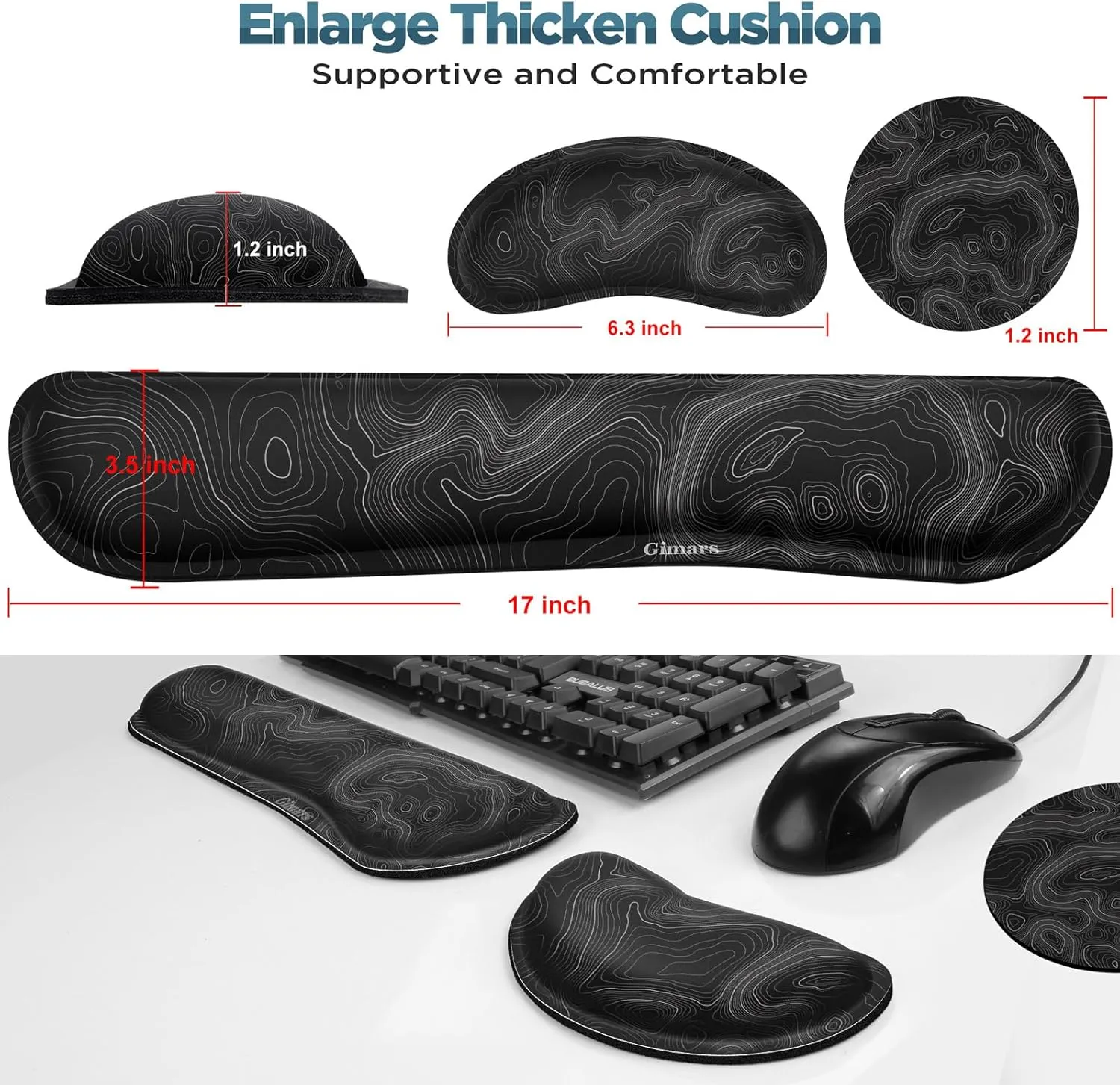 Gimars Upgrade Enlarge Silky Gel Memory Foam Wrist Rest for Computer Keyboard, Mouse, 3 PCS, Ergonomic Keyboard Wrist Rest for Typing Pain Relief, Mousepad Rests, Wrist Support, Office, Map Pattern