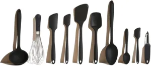GIR: Get It Right 10 Piece Silicone Cooking Utensils Set - Ladle, Spatulas, Flip, Spoons, Whisk, Potato Peeler & Spoonula - Heat Resistant & Dishwasher Safe - Black Kitchen Utensils Set