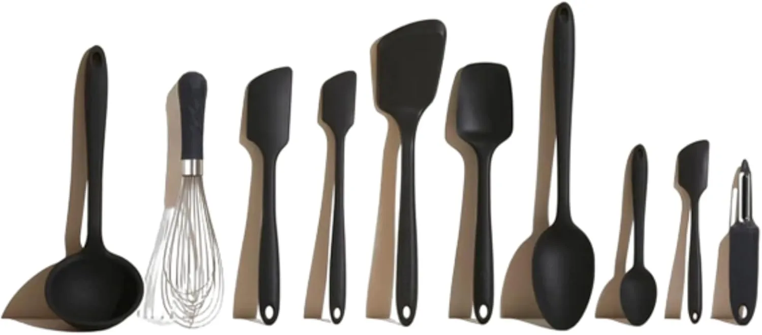GIR: Get It Right 10 Piece Silicone Cooking Utensils Set - Ladle, Spatulas, Flip, Spoons, Whisk, Potato Peeler & Spoonula - Heat Resistant & Dishwasher Safe - Black Kitchen Utensils Set
