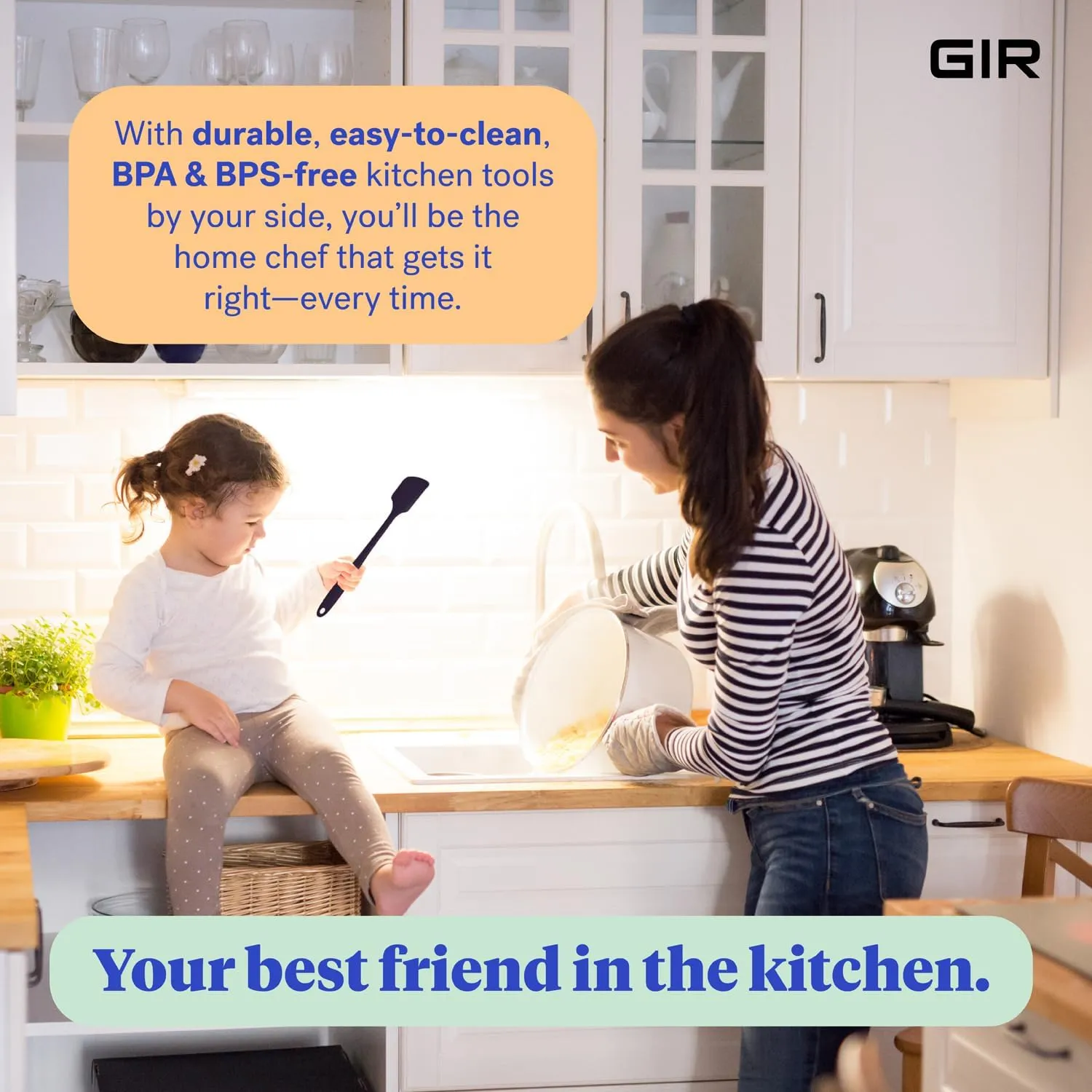 GIR: Get It Right - Premium Mini Silicone Spatula Turner - 11" x 2.6" x 0.7" - Seamless One Piece Design - Nonstick & Heat Resistant - Food Grade - Rubber Spatula - Baking & Cooking - BPA-Free - White