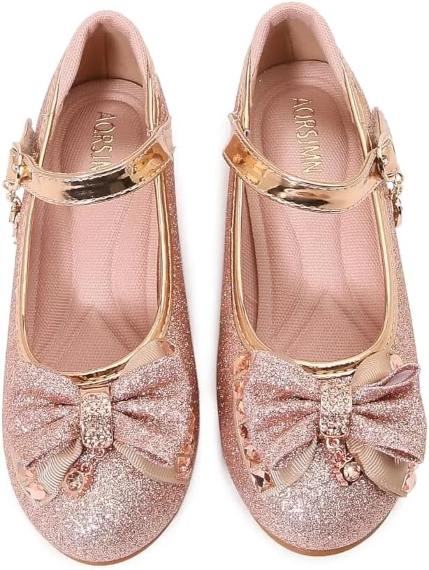 Girls Dress Shoes Prom Wedding Party Low Heel Glitter Prom Shoes Toddler Kids