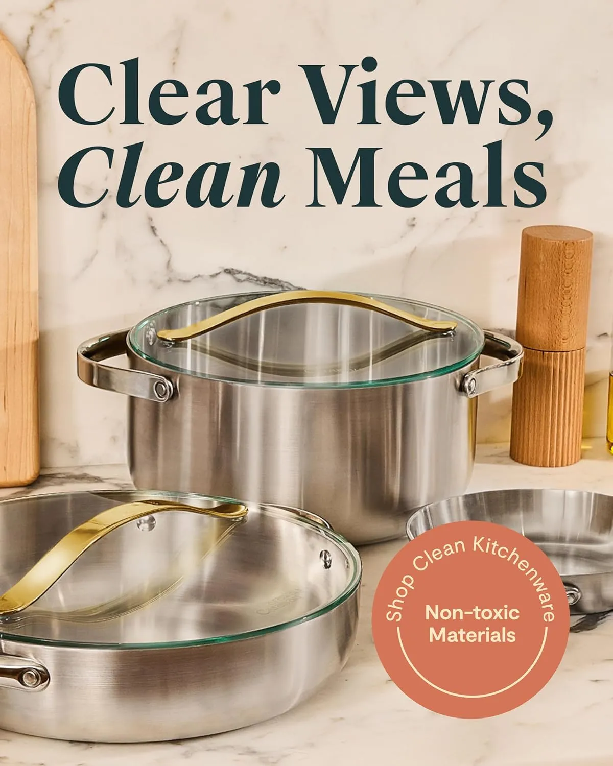 Glass 10.5" Glass Lid For Pots & Pans - Made With Tempered Glass - Sized to Fit Caraway Ceramic-Coated & Stainless Steel Cookware - Gold
