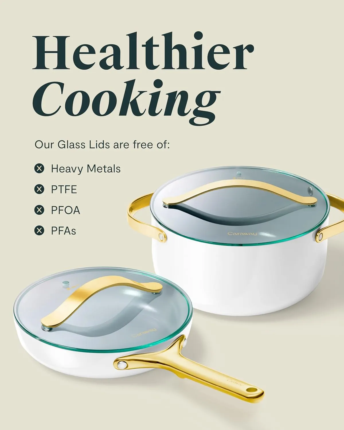 Glass 10.5" Glass Lid For Pots & Pans - Made With Tempered Glass - Sized to Fit Caraway Ceramic-Coated & Stainless Steel Cookware - Gold
