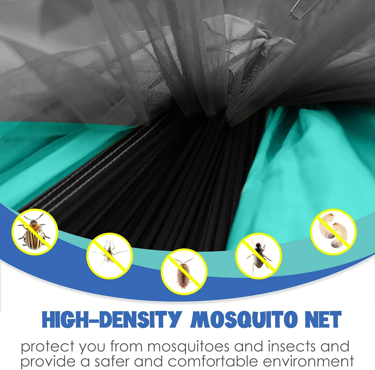 Gold Armour Camping Hammock - Camping Essentials, Double Hammock with Bug Net, Camping Gear Hammock for Outside, Hiking, and Travel (Black & Seafoam)