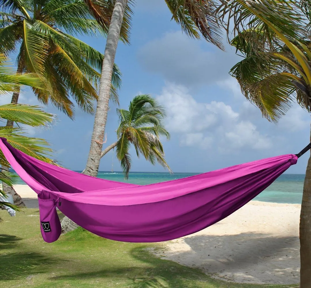 Gold Armour Camping Hammock - XL Double Hammock Portable Hammock Camping Accessories Gear for Outdoor Indoor with Tree Straps, USA Based Brand (Fuchsia and Pink)