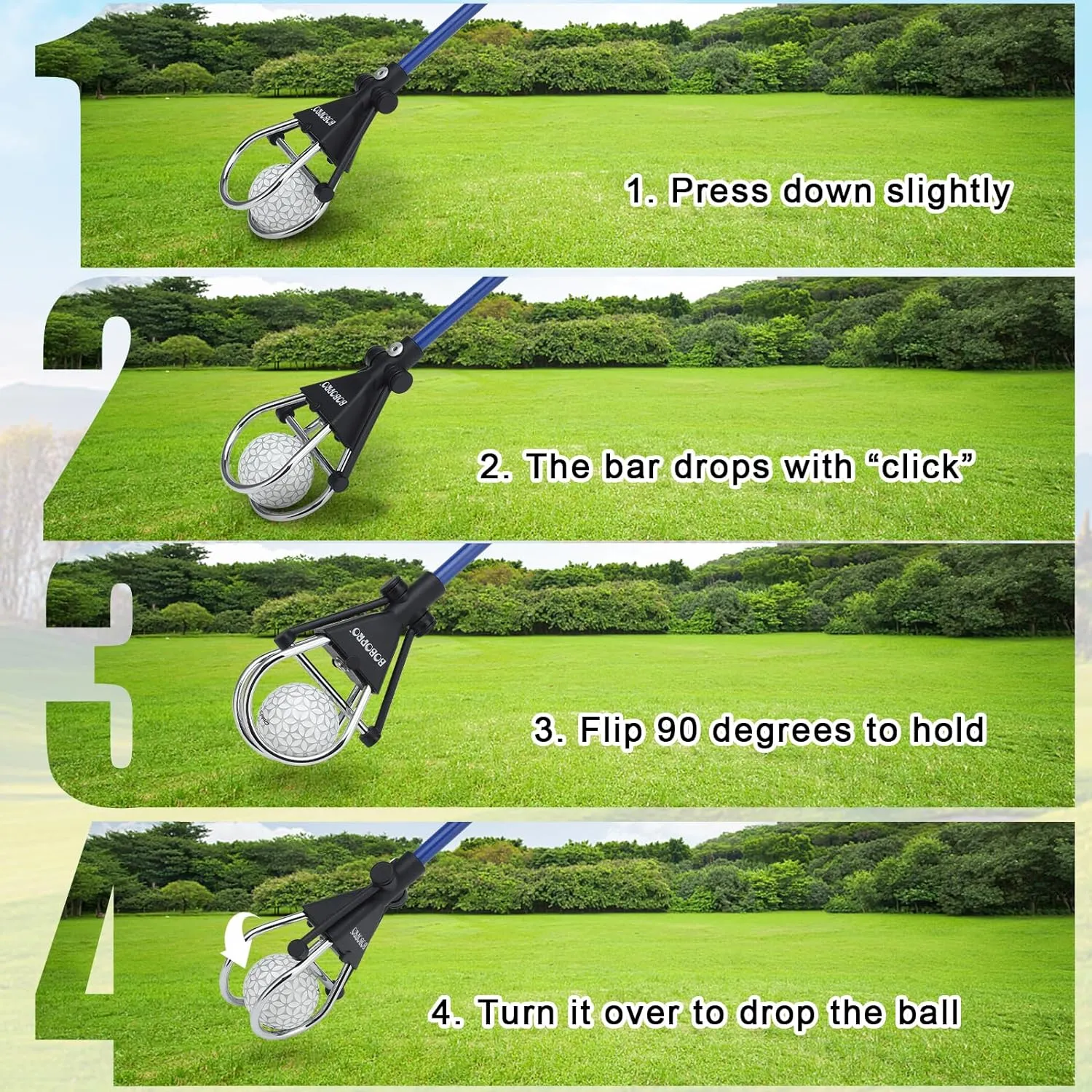 Golf Ball Retriever Telescopic for Water, 12Ft / 15Ft Ball Retriever Tool Golf, Stainless Locking Head and Dual-Zip Headcover, Golf Ball Grabber with Non-slip Handle, Aluminum Extendable Shaft