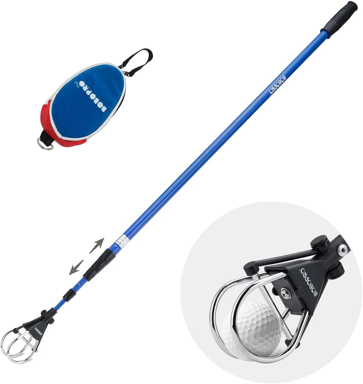 Golf Ball Retriever Telescopic for Water, 12Ft / 15Ft Ball Retriever Tool Golf, Stainless Locking Head and Dual-Zip Headcover, Golf Ball Grabber with Non-slip Handle, Aluminum Extendable Shaft