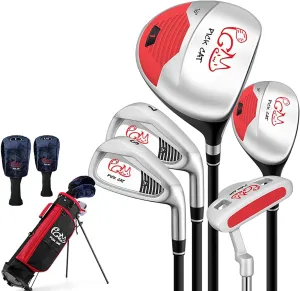 Golf Clubs Package Set, 5-Pack Golf Club Set for Beginners with Bracket Bag   Club Head Cover, Wide Impact Surface and Anti-Slip Shock Absorbing Grip, Low Center of Gravity Design for Child