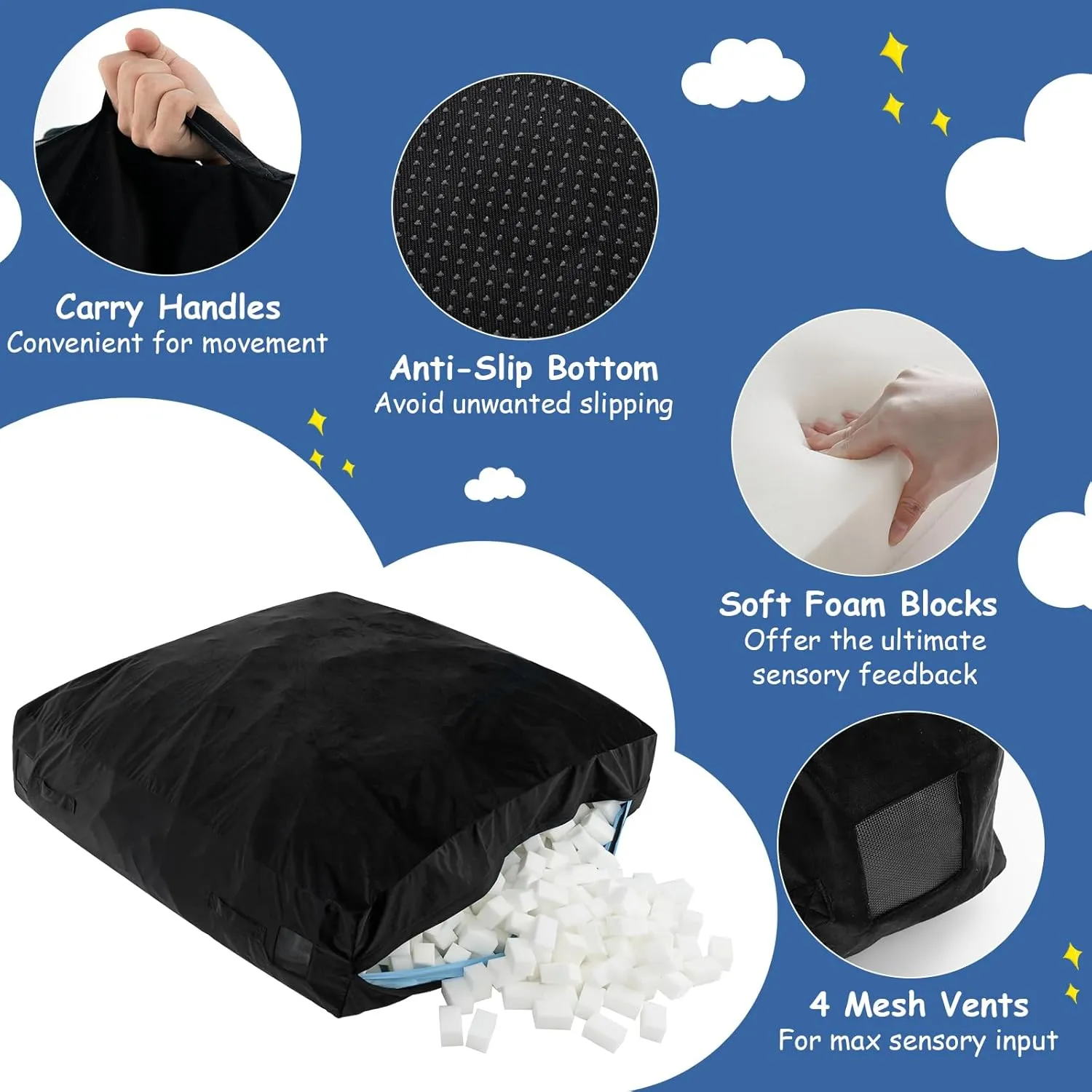 Goplus Crash Pad, 57"x57"/ 47"x35.5" (4.75x4.75ft/ 4x3ft) Sensory Mat with Foam Blocks and Washable Velvet Cover for Kids and Adults Play, Therapy, Jump, Relax
