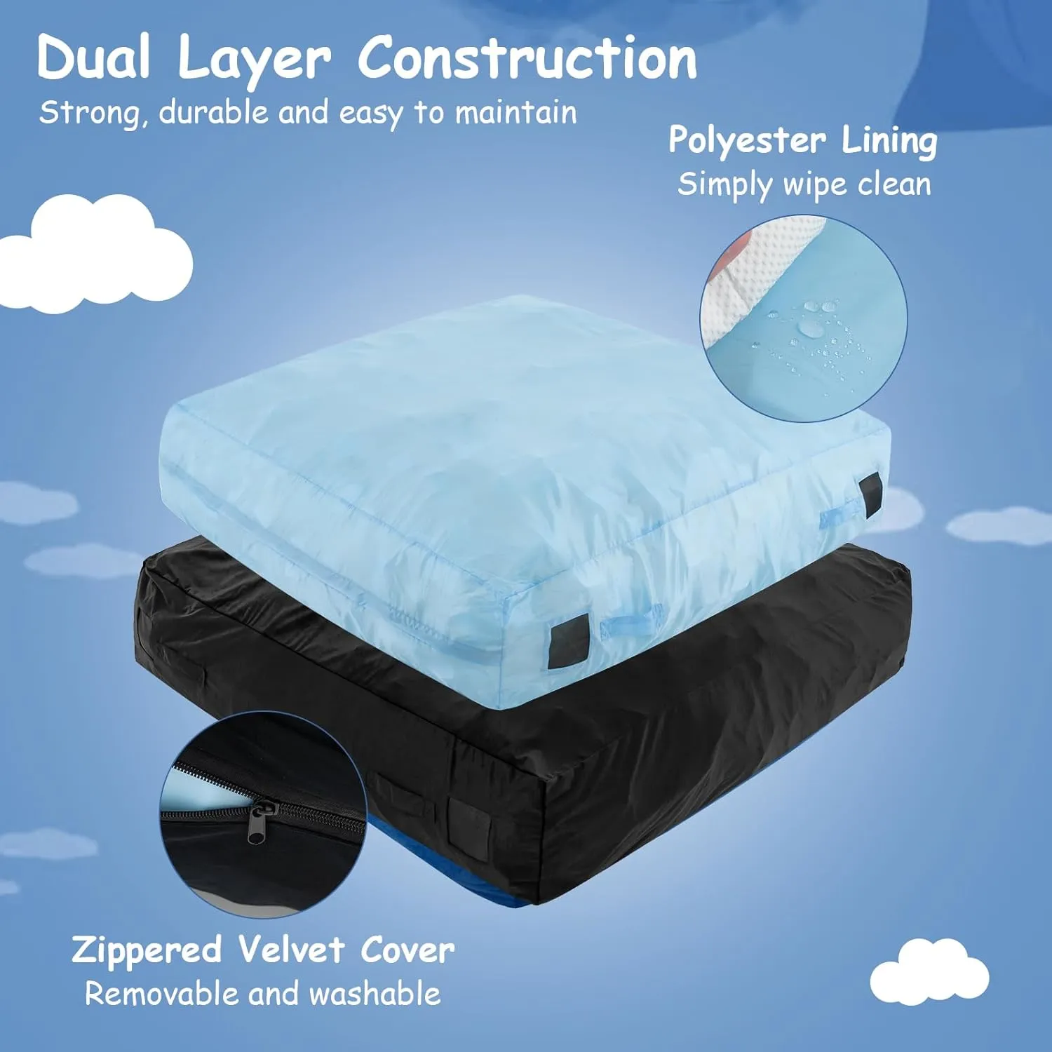 Goplus Crash Pad, 57"x57"/ 47"x35.5" (4.75x4.75ft/ 4x3ft) Sensory Mat with Foam Blocks and Washable Velvet Cover for Kids and Adults Play, Therapy, Jump, Relax